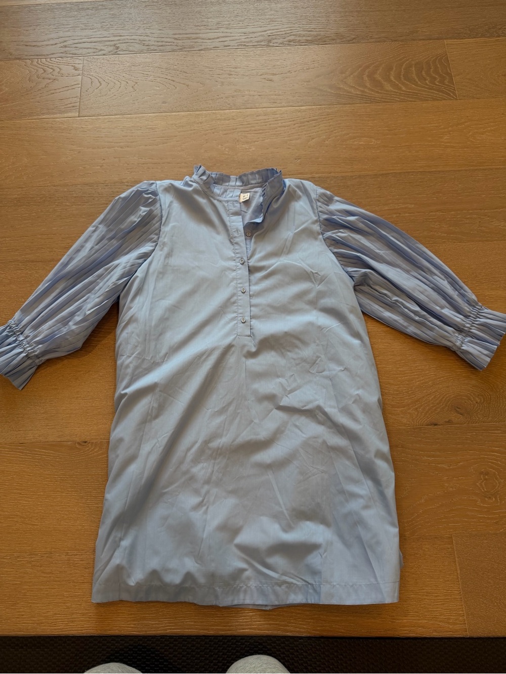 Light Blue Mini Dress with Striped Puff Sleeves